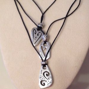 Brighton black waxed triple cord charm necklace